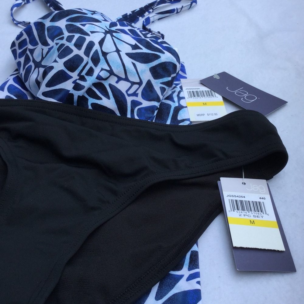 Blues/Blk/White Tankini Swimsuit - Picture 5 of 5